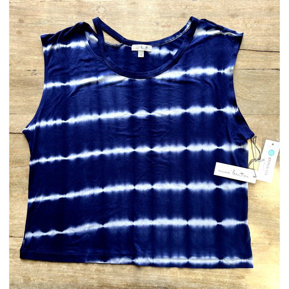 Nine Britton Women's Jamie Sleeveless Tie-Dye Tank Top Navy Size Large NWT